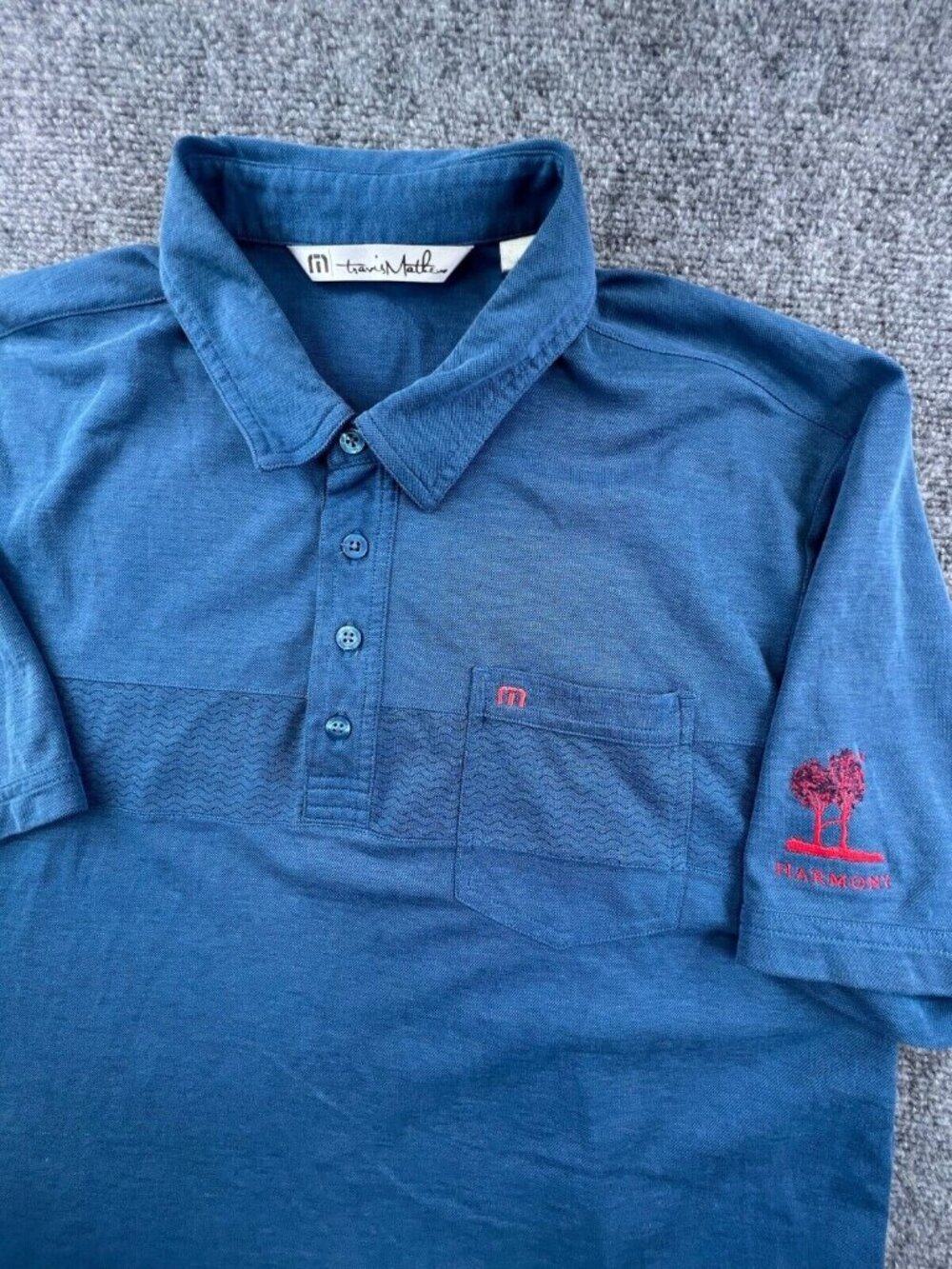 Travis Matthew Polo Large Short Sleeve Blue w Pocket HARMONY CLUB GOLFING